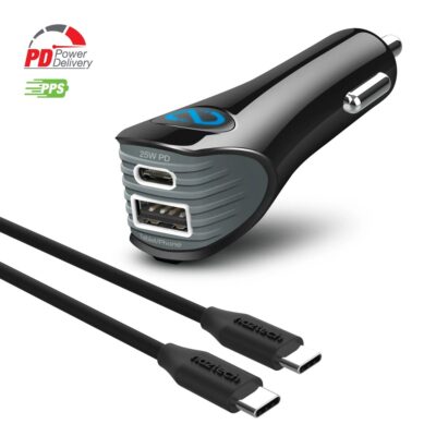 CARGADOR AUTO NAZTECH SPEEDMAX25 25W USB-C PD + 12W USB C/C
