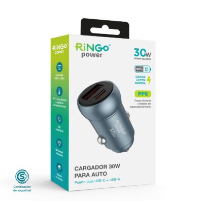 CARGADOR AUTO RINGO POWER 30W A+C ALUMINIO