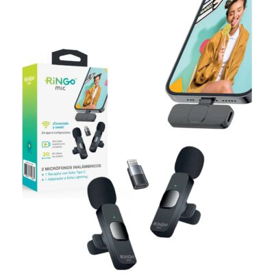 MICROFONO RINGO DOBLE CON FICHA C + ADAPTADOR LIGHTNING