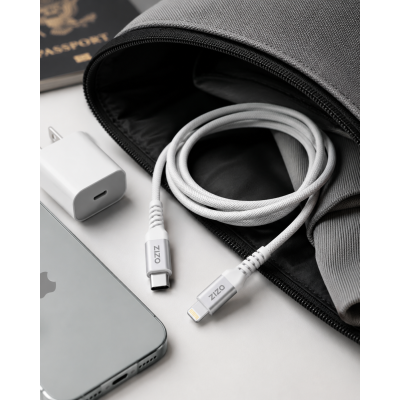 CABLE ZIZO TIPO C a LIGHTNING 1,5 M NYLON BLANCO MFI